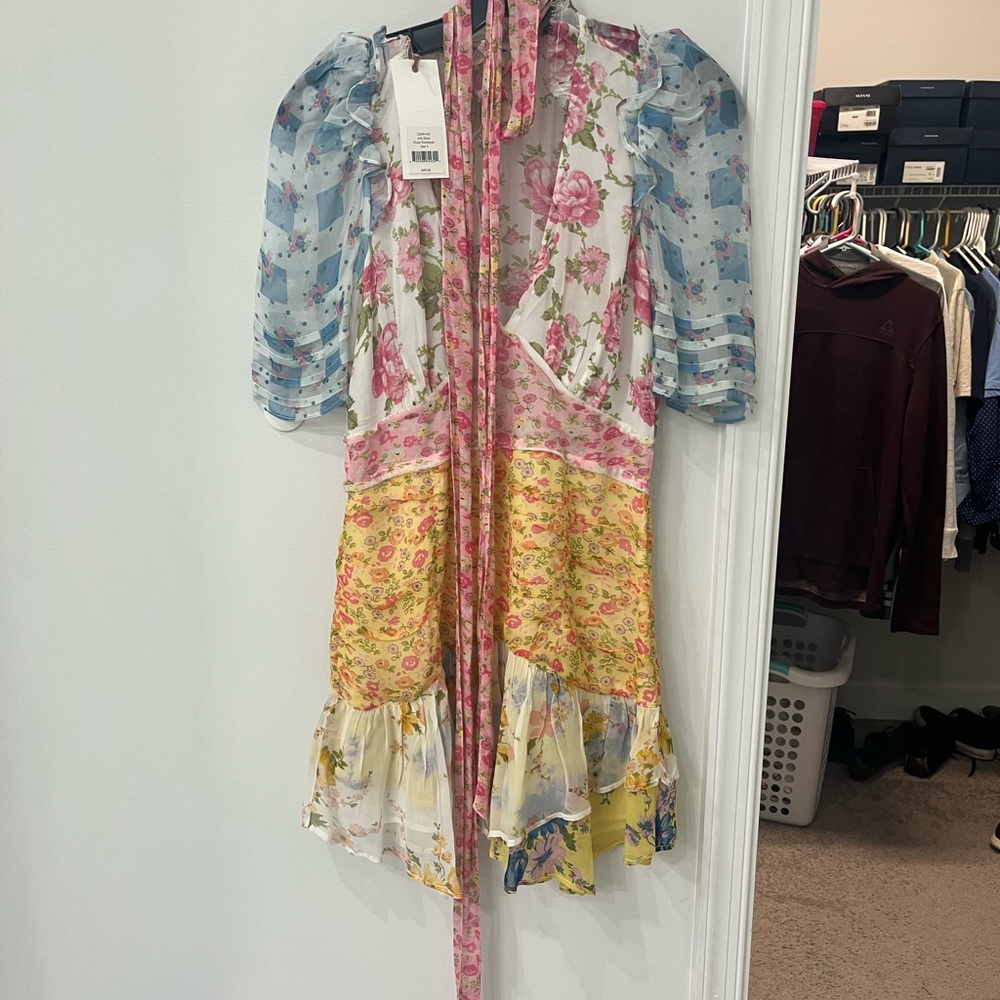 NWT. Loveshackfancy. Floral Patchwork Dress with Puff Sleevesw